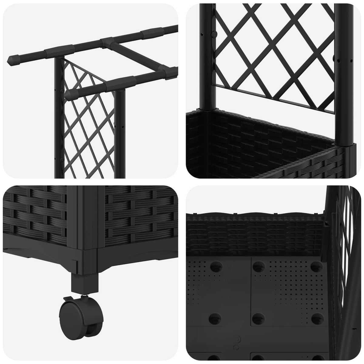 Cama Elevada Con Trellis Y Techo Negro 122,5 X 40 X 127 Cm Pp_5