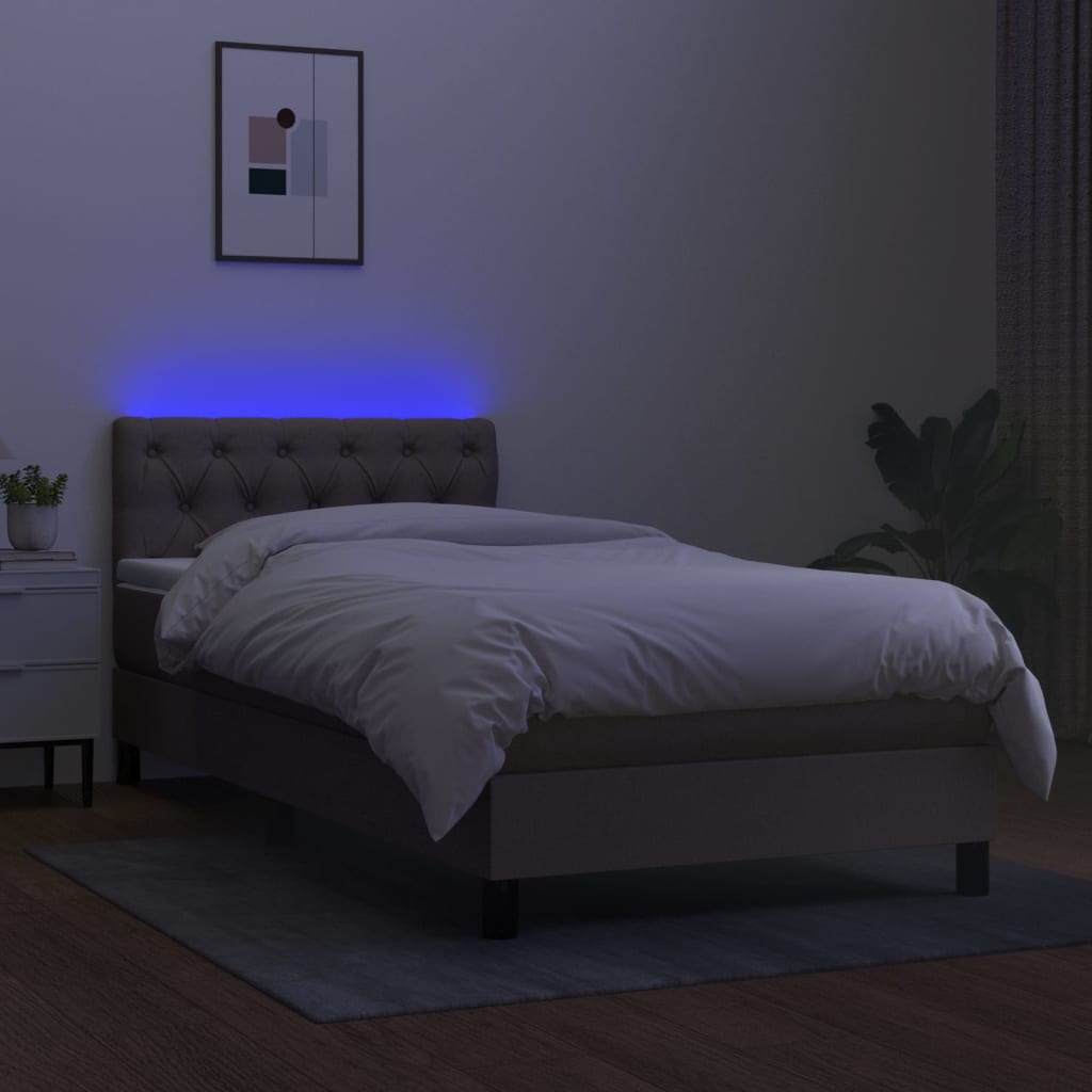 Cama Box Spring Colchón Y Luces Led Gris Taupe 80x200 Cm / Vetonek_4