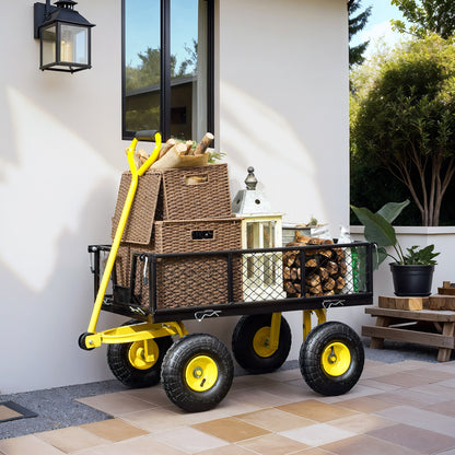 Outsunny Carro De Jardín Carga 200 Kg Negro Y Amarillo_1