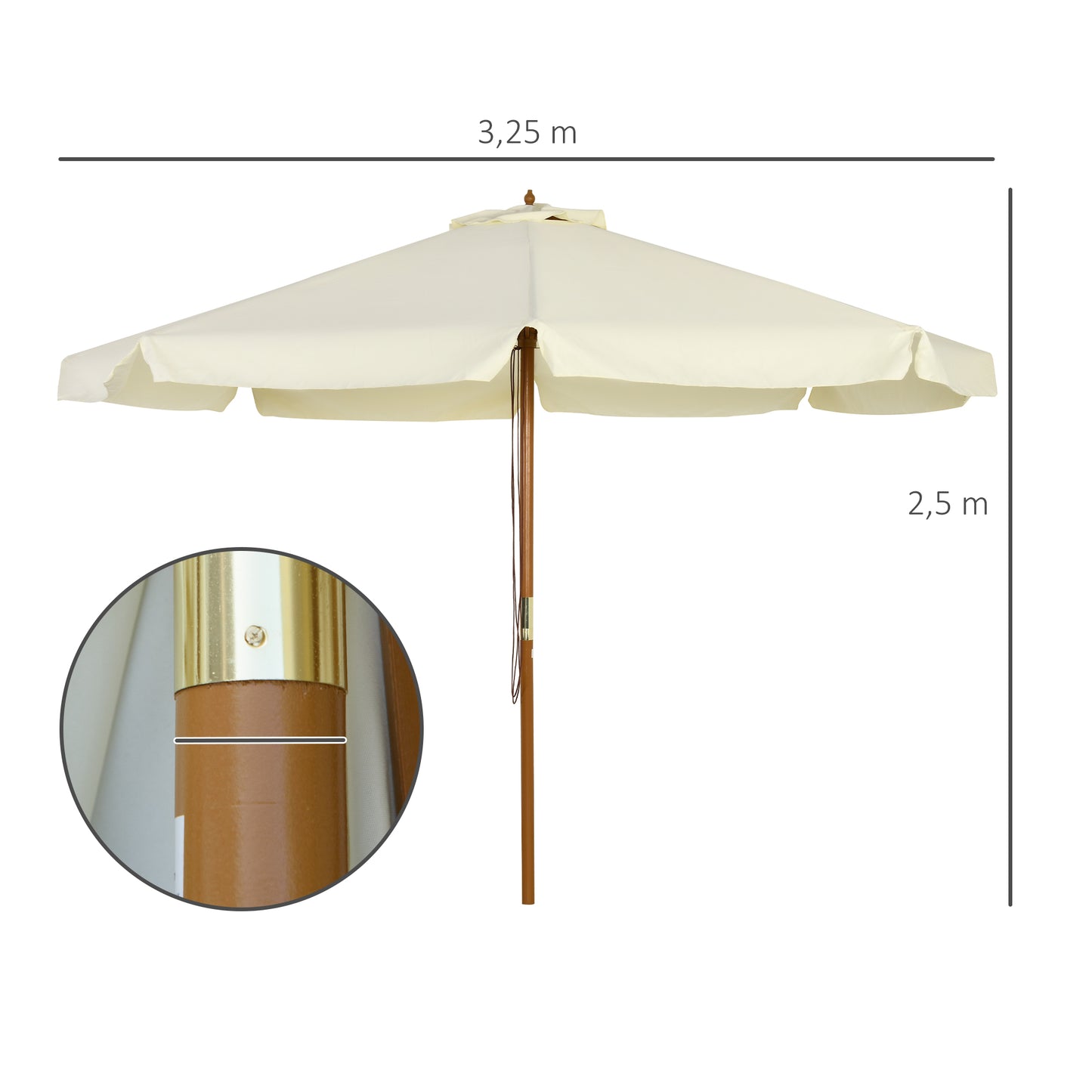 Sombrilla De Jardín Ø325x250 Cm Con Sistema De Polea Techo De Ventilación Crema_2