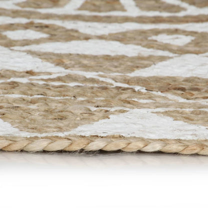 Alfombra De Yute Tejida A Mano Con Estampado Blanco 150 Cm / Vetonek_4
