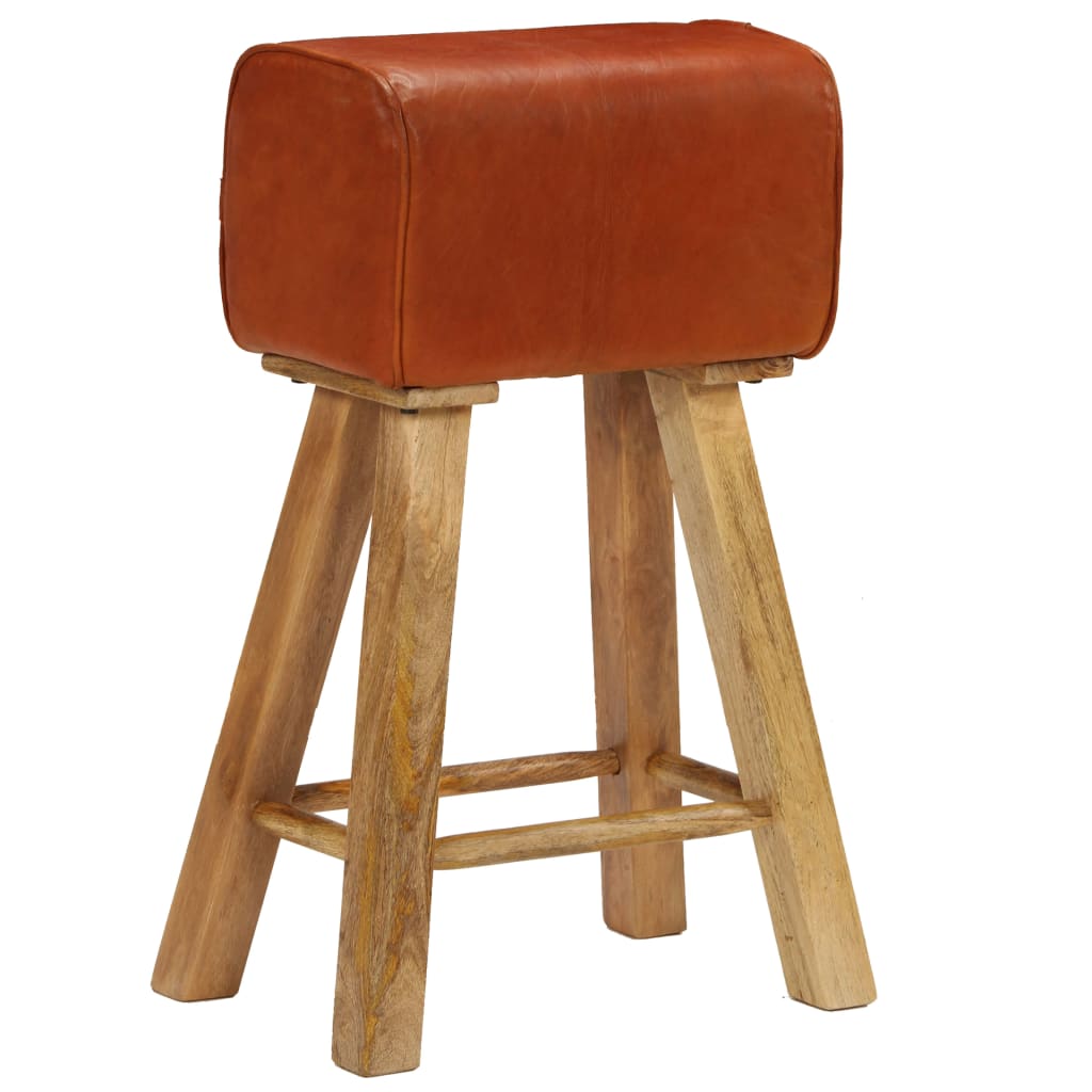 Taburetes De Cocina 2 Uds Cuero Auténtico Y Madera Maciza Mango_0