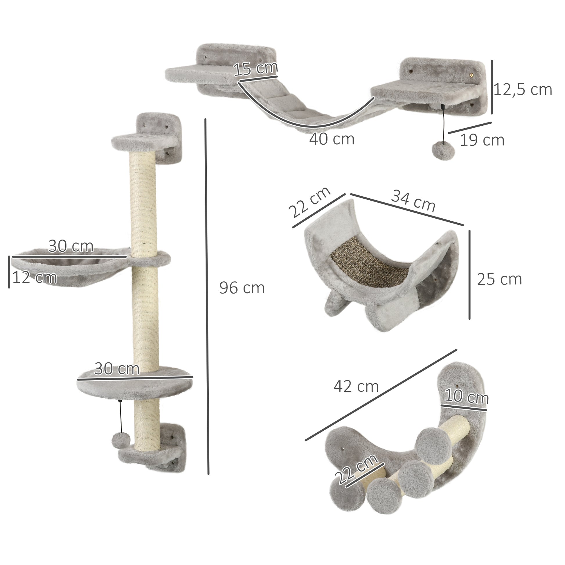 Pawhut Juego De Estanterías Para Gatos De 4 Piezas Con Hamaca Gris_2