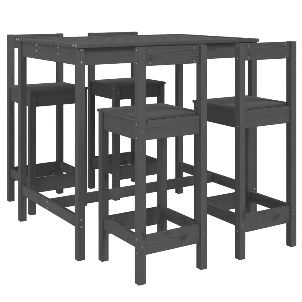 Vidaxl Set De Mesa Y Taburetes Altos Jardín 5 Piezas Madera Pino Gris_0