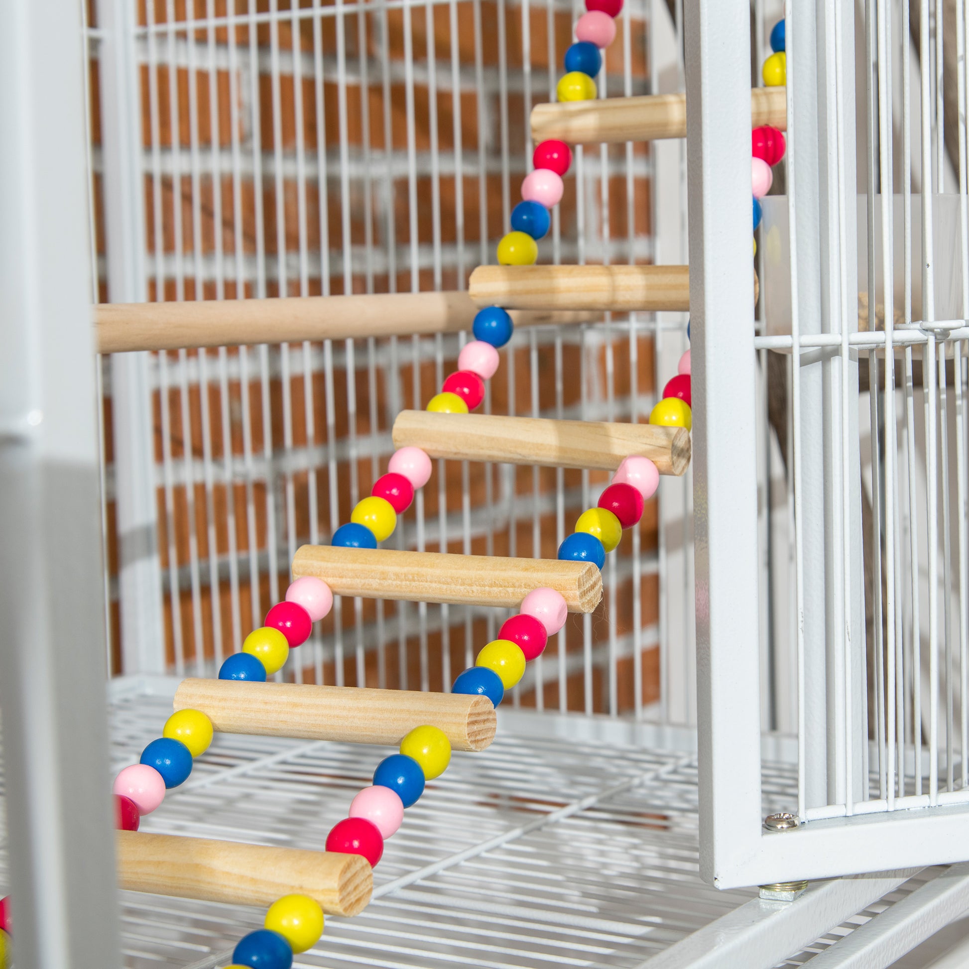 Pawhut Jaula Para Pájaros Con Ruedas Comederos Perchas 83x53x180 Cm Blanco_4