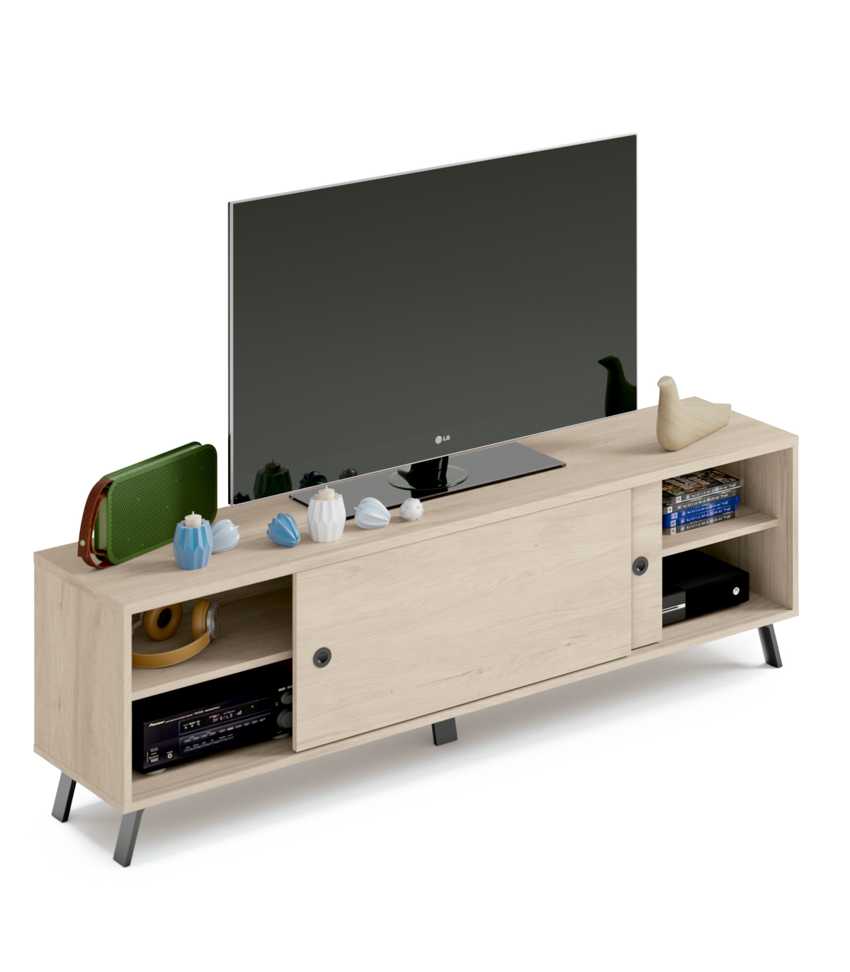 Mesa De Television Kamet 2 Puertas Correderas Acabado Roble Aurora, En Varios Colores 52 Cm(alto)160 Cm(ancho)40 Cm(largo)_0