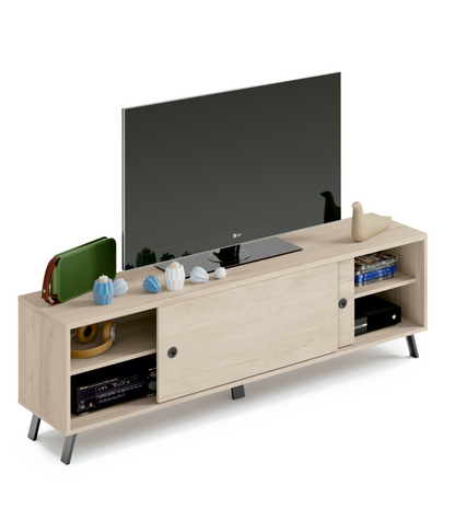 Mesa De Television Kamet 2 Puertas Correderas Acabado Roble Aurora, En Varios Colores 52 Cm(alto)160 Cm(ancho)40 Cm(largo)_0