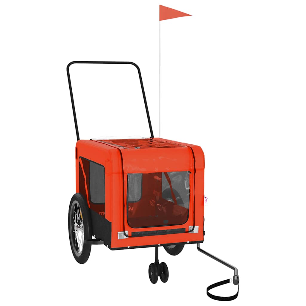 Remolque De Bicicleta Mascotas Hierro Tela Oxford Naranja Negro_0