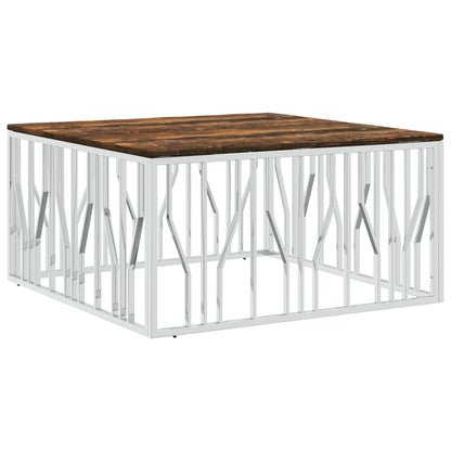 Mesa De Centro Acero Inoxidable Y Madera Reciclada Plateada_0