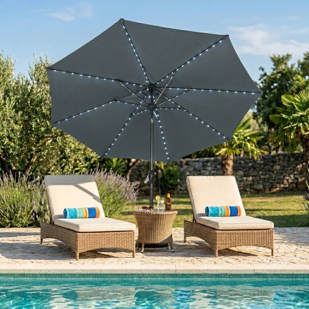Parasol Led Inclinable 2,7 M Con Base – Gris_3