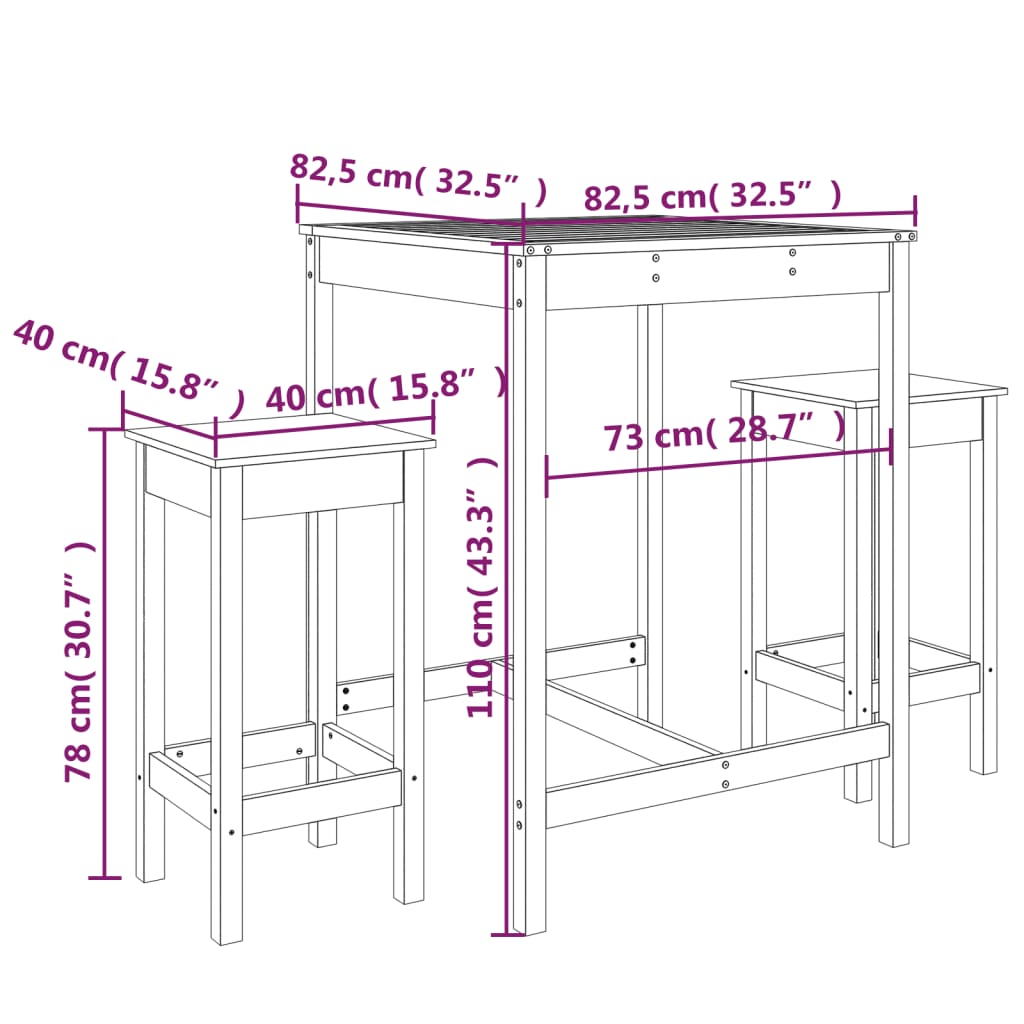 Vidaxl Set De Mesa Y Taburetes Altos Jardín 3 Piezas Madera Pino Gris_2