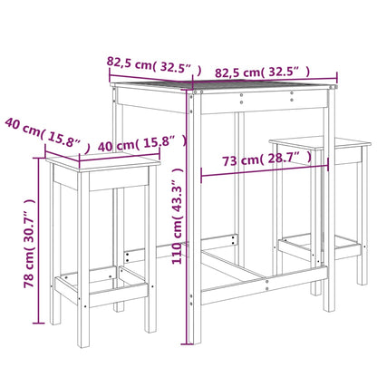 Vidaxl Set De Mesa Y Taburetes Altos Jardín 3 Piezas Madera Pino Gris_2