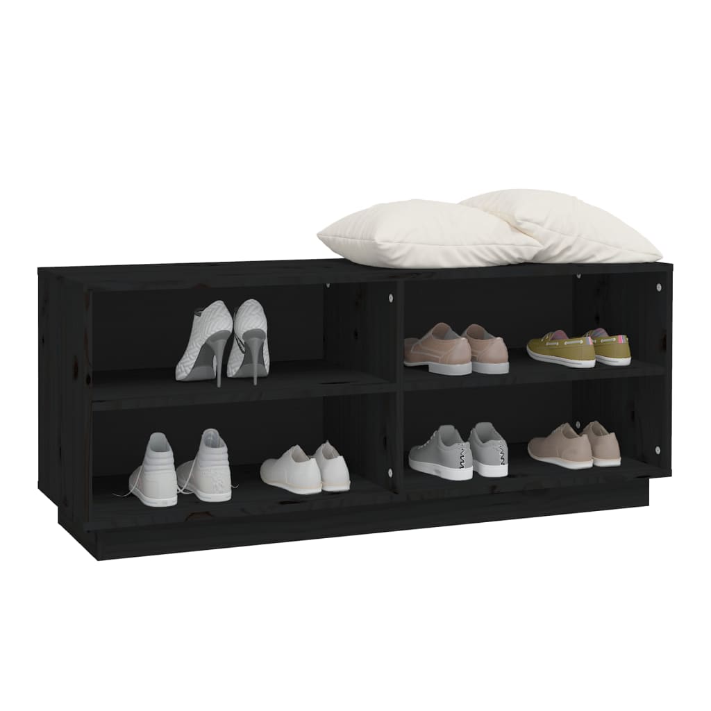 Armario Zapatero De Madera Maciza De Pino Negro 110x34x45 Cm / Vetonek_3