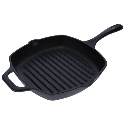 Victoria Sartén Grill Hierro Fundido Curado Inducción 25x25cm, Apta Fuego, Barbacoa, Cast Iron Skillet, 38571, Negro_0