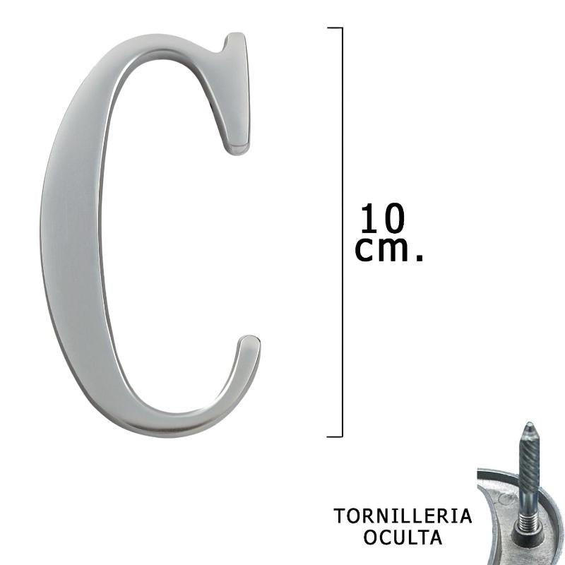 Letra Metal C Plateada Mate 10 Cm. Con Tornilleria Oculta (blister 1 Pieza)