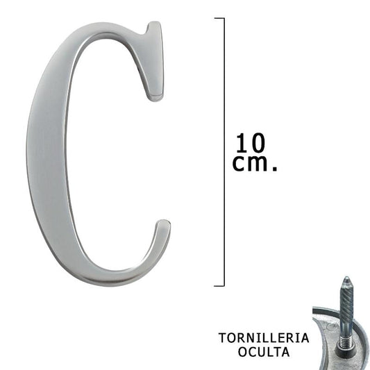Letra Metal C Plateada Mate 10 Cm. Con Tornilleria Oculta (blister 1 Pieza)