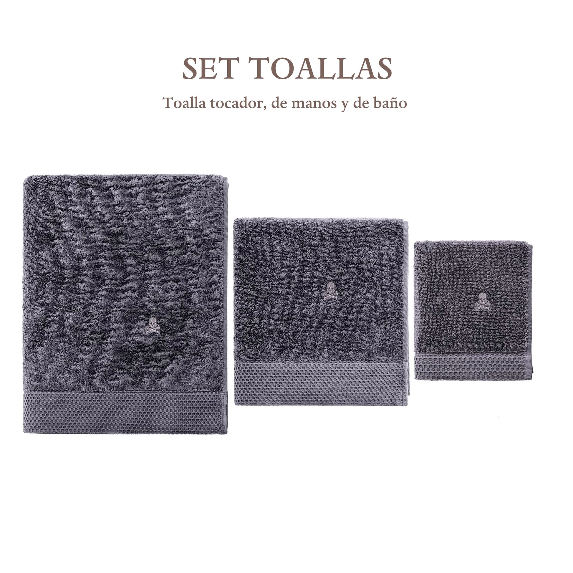 Juego De 3 Toallas Gris Oscuro (tocador 30x50cm, Manos 50x100cm Y Baño 90x150cm) Scalpers Home_1