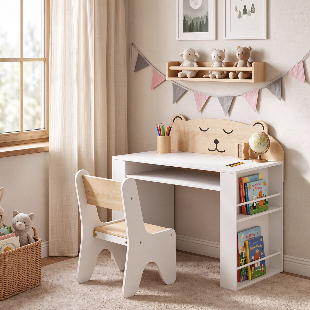 Conjunto Infantil De Mesa E Cadeira Aiyaplay Painel De Partículas, Mdf Branco_1