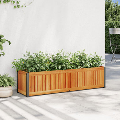 Jardinera De Madera Maciza De Acacia Y Acero 110x30x27,5 Cm_1