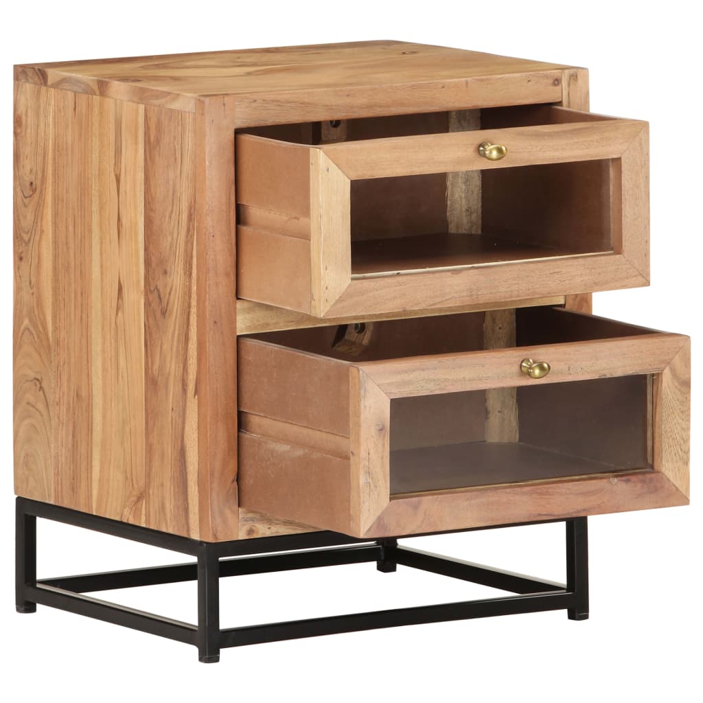 Mesita De Noche De Madera Maciza De Acacia 40x30x50 Cm_1
