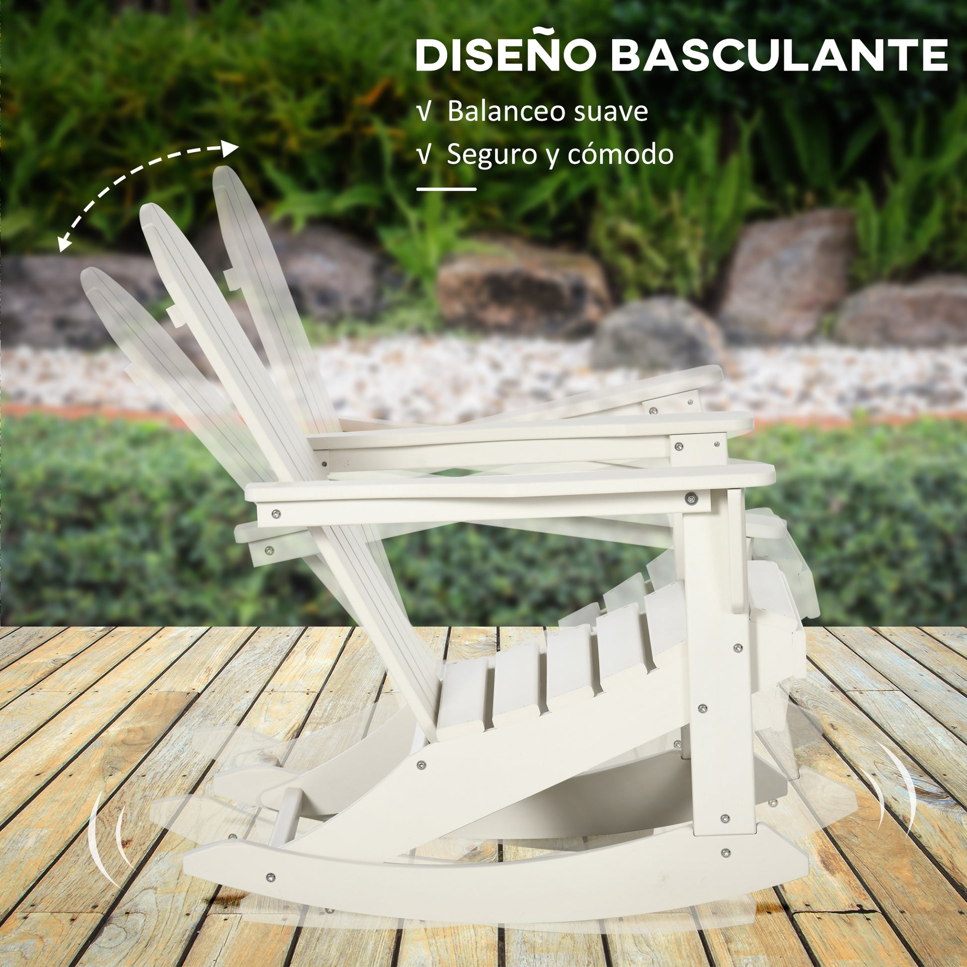 Outsunny Silla Mecedora De Jardín De Estilo Adirondack 73,5x93x91,5 Cm Blanco_5