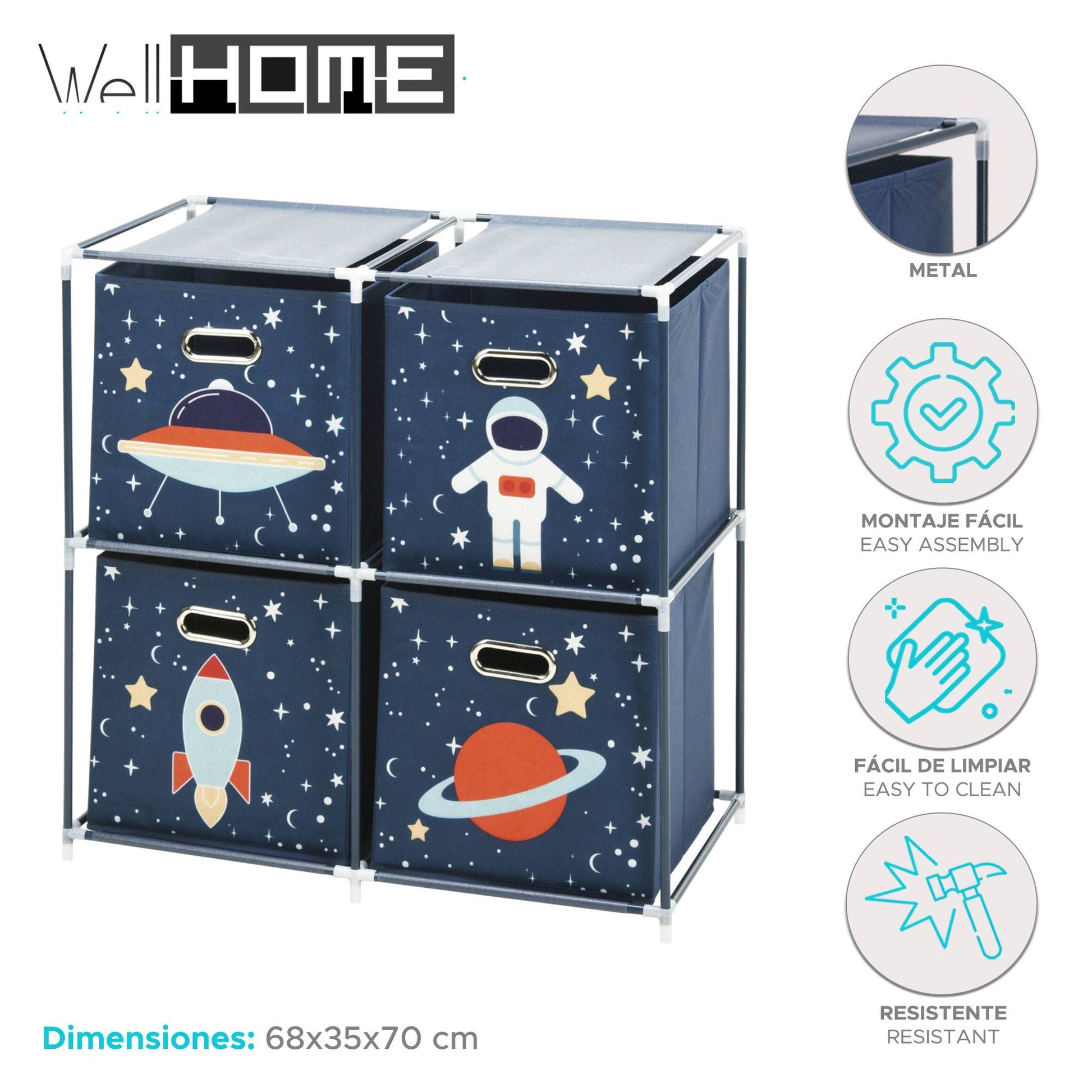 Well Home Estanteria Cajonera Con 4 Estantes En Metal H.70cm_1