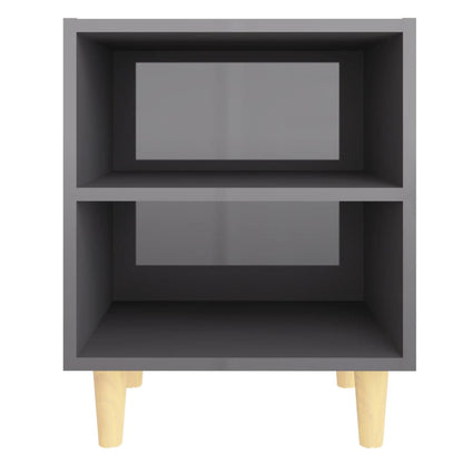 Mesitas De Noche Con Patas De Madera Gris Brillo 40x30x50 Cm_2