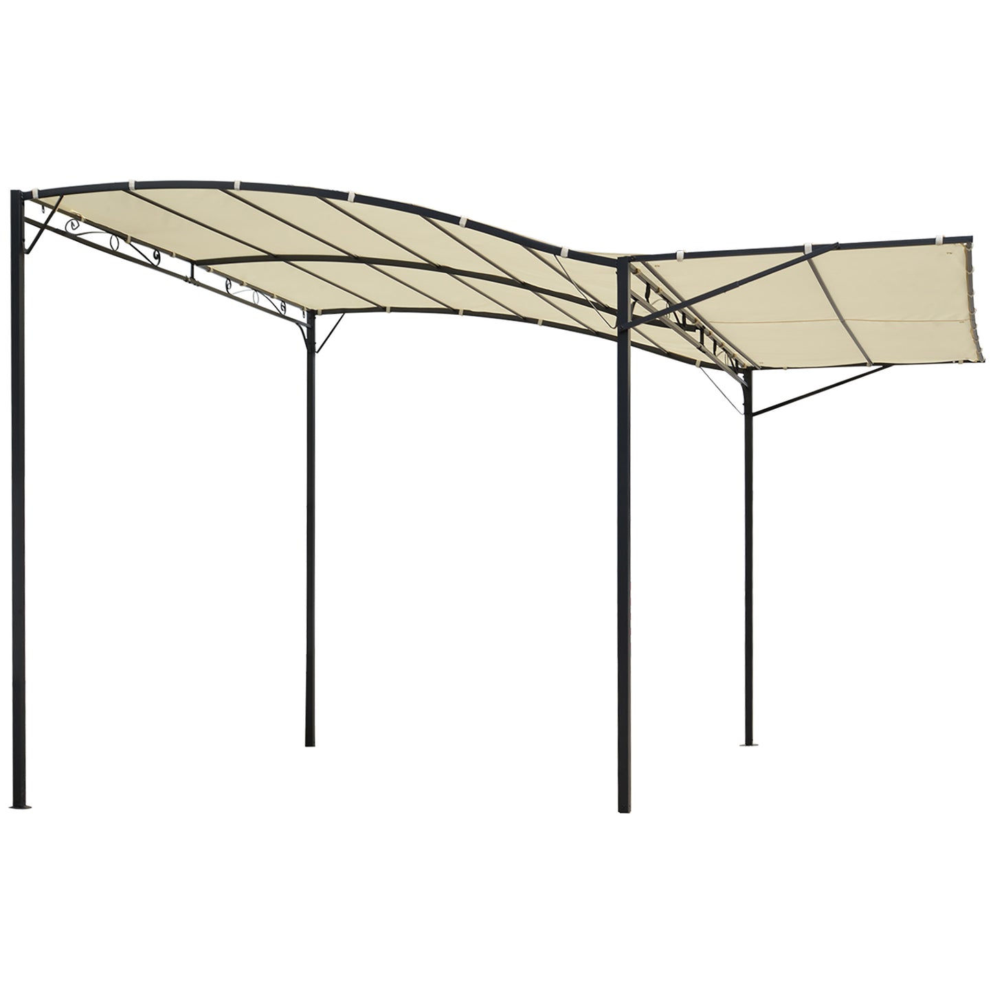 Outsunny Pérgola De Jardín 3,66x2,5m Cenador Montado Pared Con Techo Retráctil_0