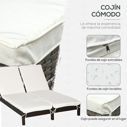 Outsunny Tumbona De Ratán 2 Plazas Con Respaldo Regulable 220 Kg Marrón_5
