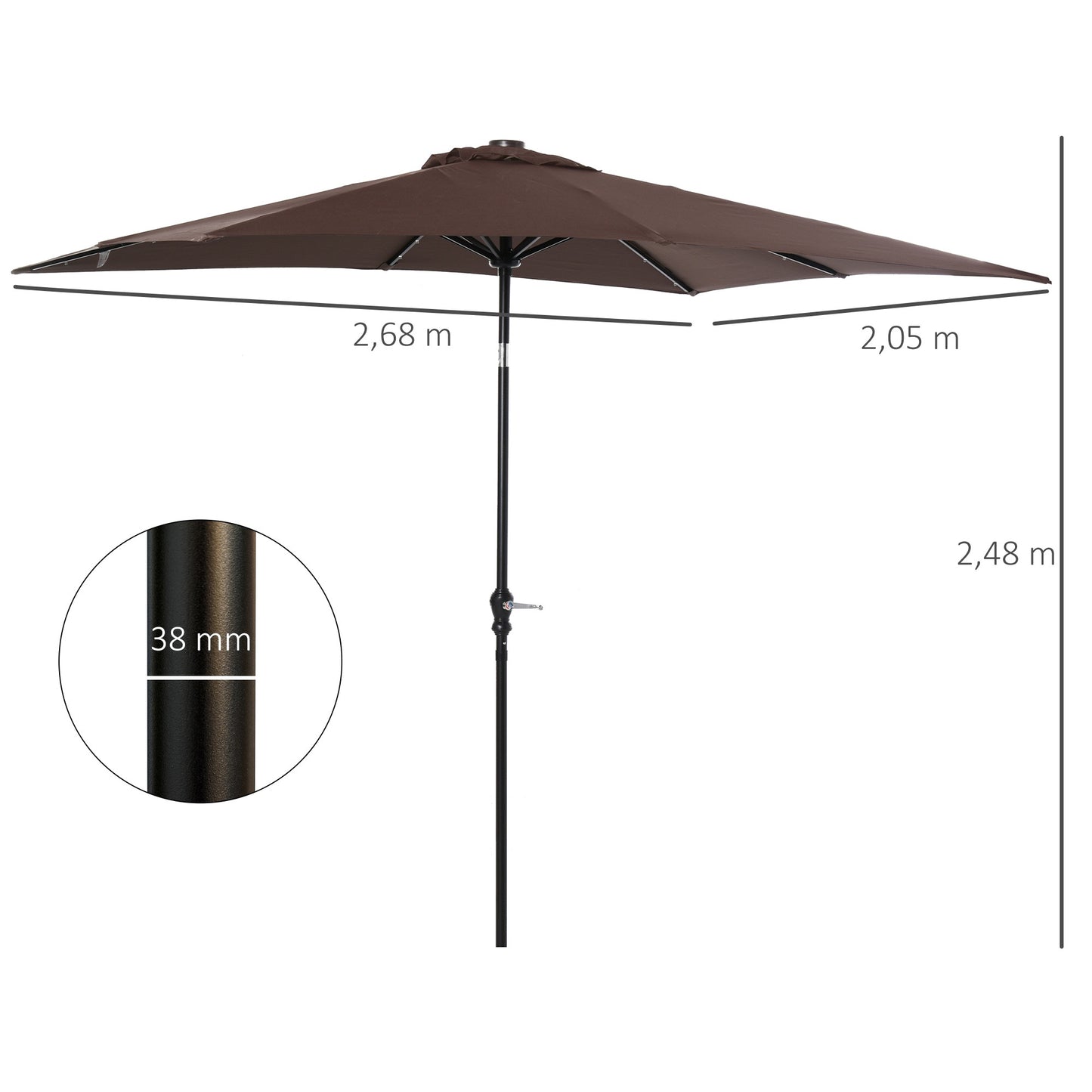 Outsunny Sombrilla De Jardín 2,7x2x2,5 M Con Techo Inclinable Luces Led Marrón_2