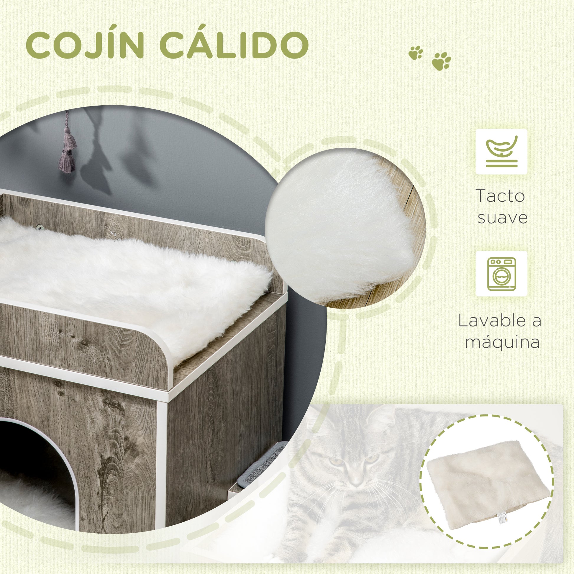 Pawhut Caseta Para Gatos De Madera Con 3 Cojines 2 Orificios 68x53x80,5 Cm Gris_5