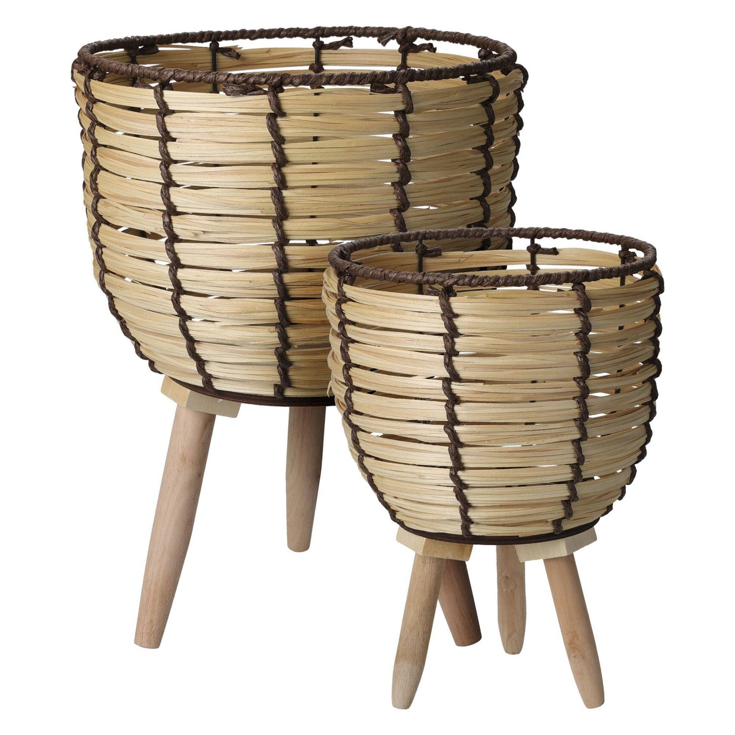 Well Home Juego De 2 Cestas Maceteros De Madera Con Patas Ø21ø27cm_0