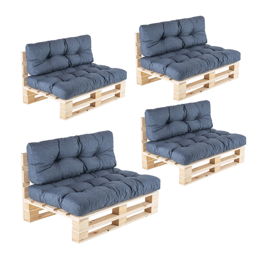 Pack 4 Sofás Para Palets + 4 Cojín De Asiento 80x120x16 Cm + 4 Cojín Respaldo 42x120x16 Cm, Olefin Color Azul, Repelente Al Agua_0