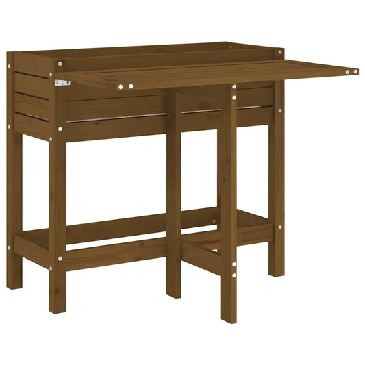 Jardinera Con Tapa Plegable Madera Maciza De Pino Marrón Miel_0