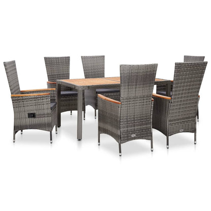 Vidaxl Set De Comedor De Jardín Y Cojines 7 Pzas Ratán Sintético Gris_0