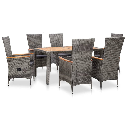 Vidaxl Set De Comedor De Jardín Y Cojines 7 Pzas Ratán Sintético Gris_0