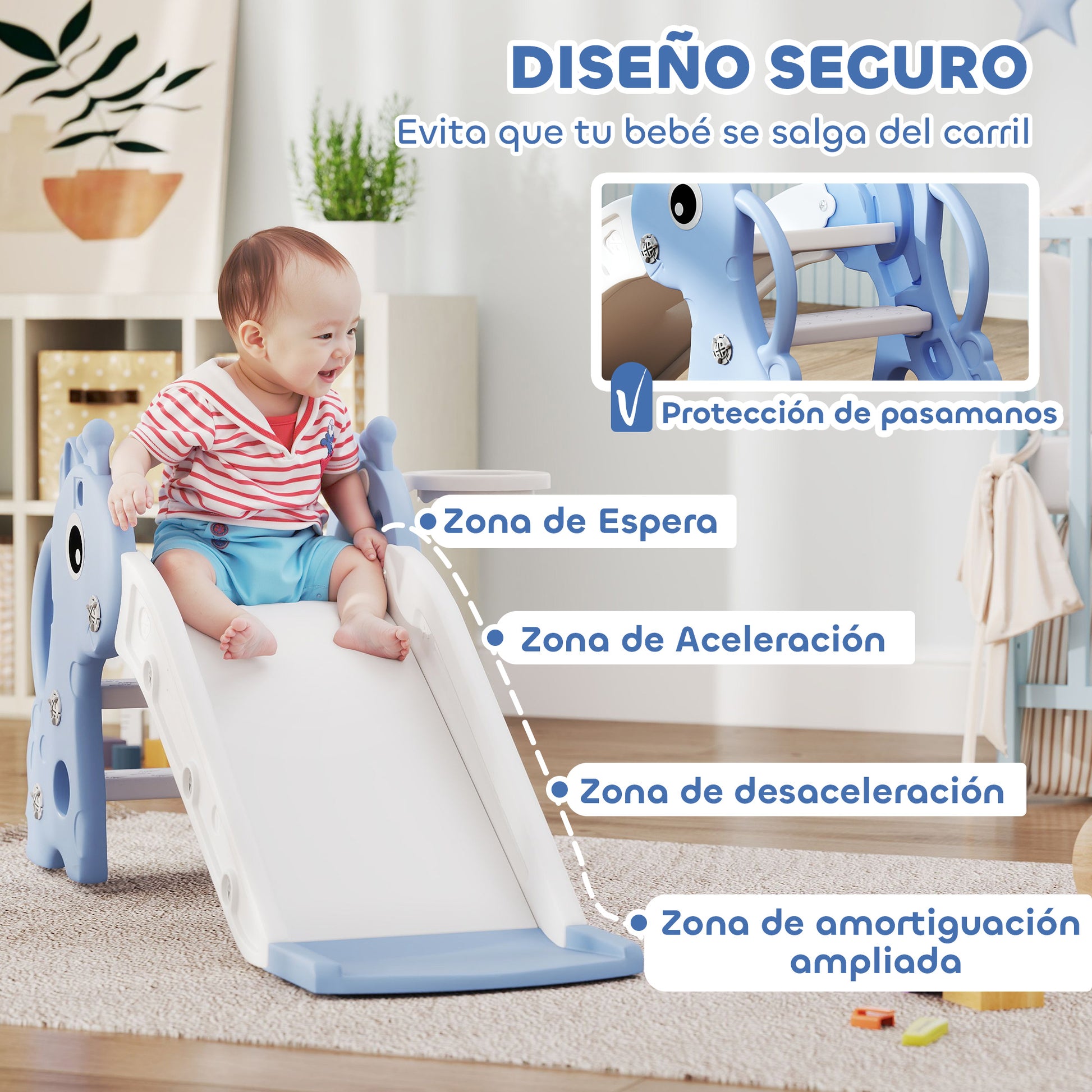 Aiyaplay Tobogán Infantil 3 En 1 Para Niños De 1-3 Años 106x51,5x52 Cm Azul_5