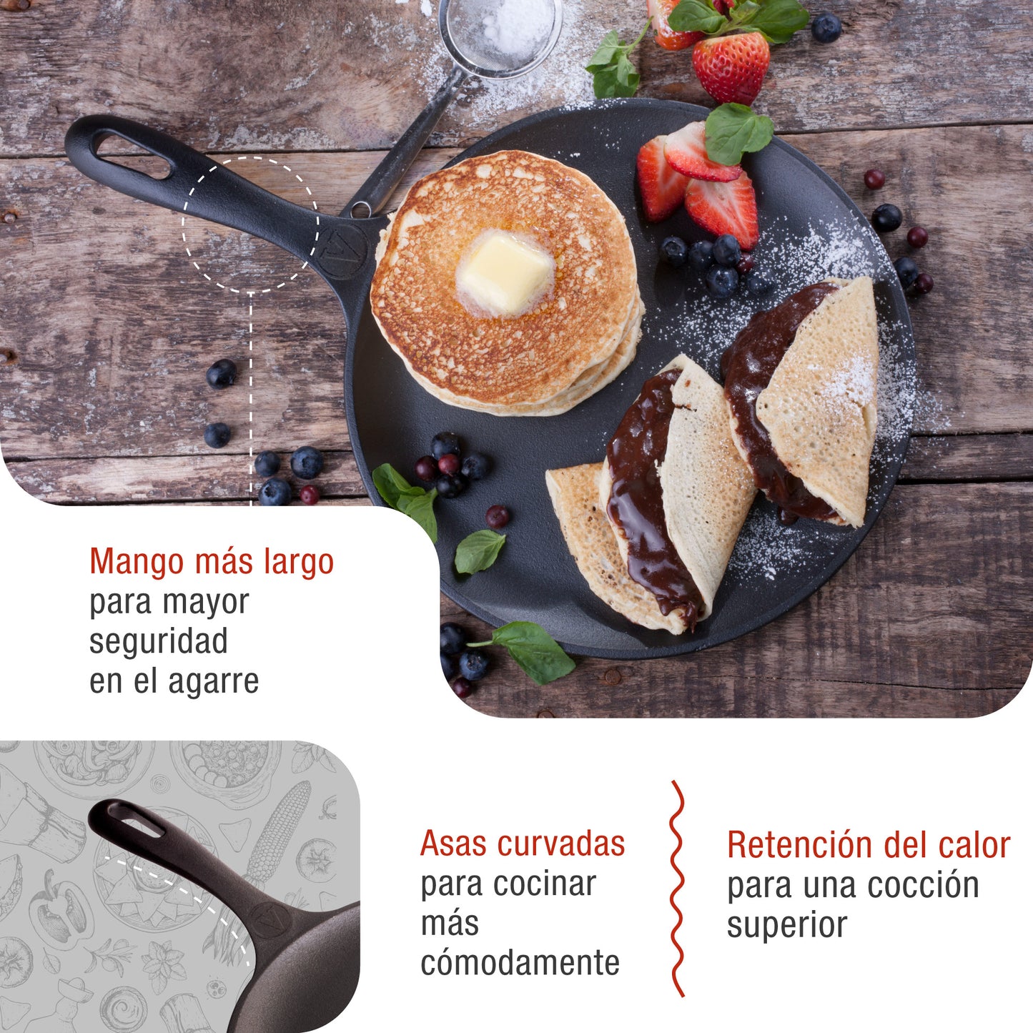 Victoria Plancha Cocina Inducción Comal Hierro Fundido Curado Para Pizza, Tortillas 26,6cm Fuego, Barbacoa, 32999_2