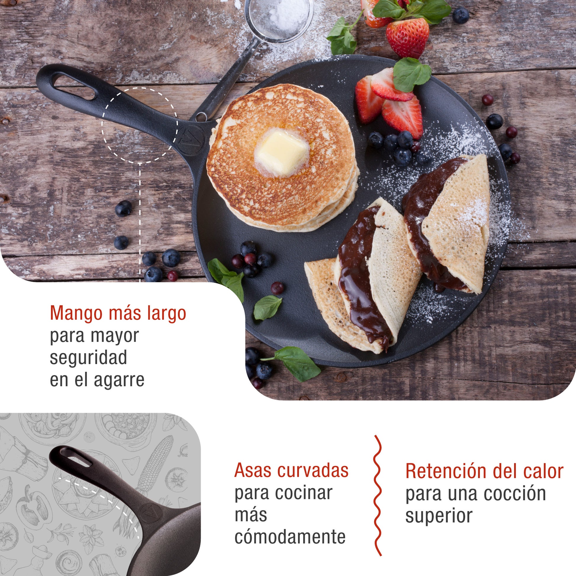 Victoria Plancha Cocina Inducción Comal Hierro Fundido Curado Para Pizza, Tortillas 26,6cm Fuego, Barbacoa, 32999_2