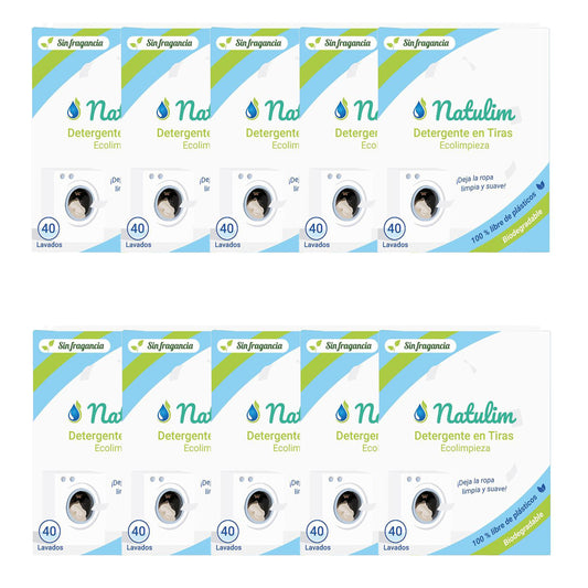 Embalagem de 10 tiras de lavagem Natulim Eco sem fragrância, 40 lavagens