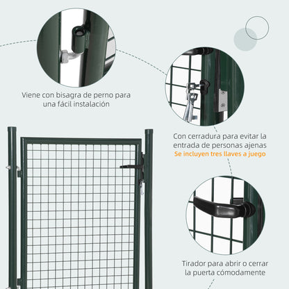 Homcom Puerta Verja De Jardín De Acero Con Cerradura Manija Y 3 Llaves 97x150 Cm_5
