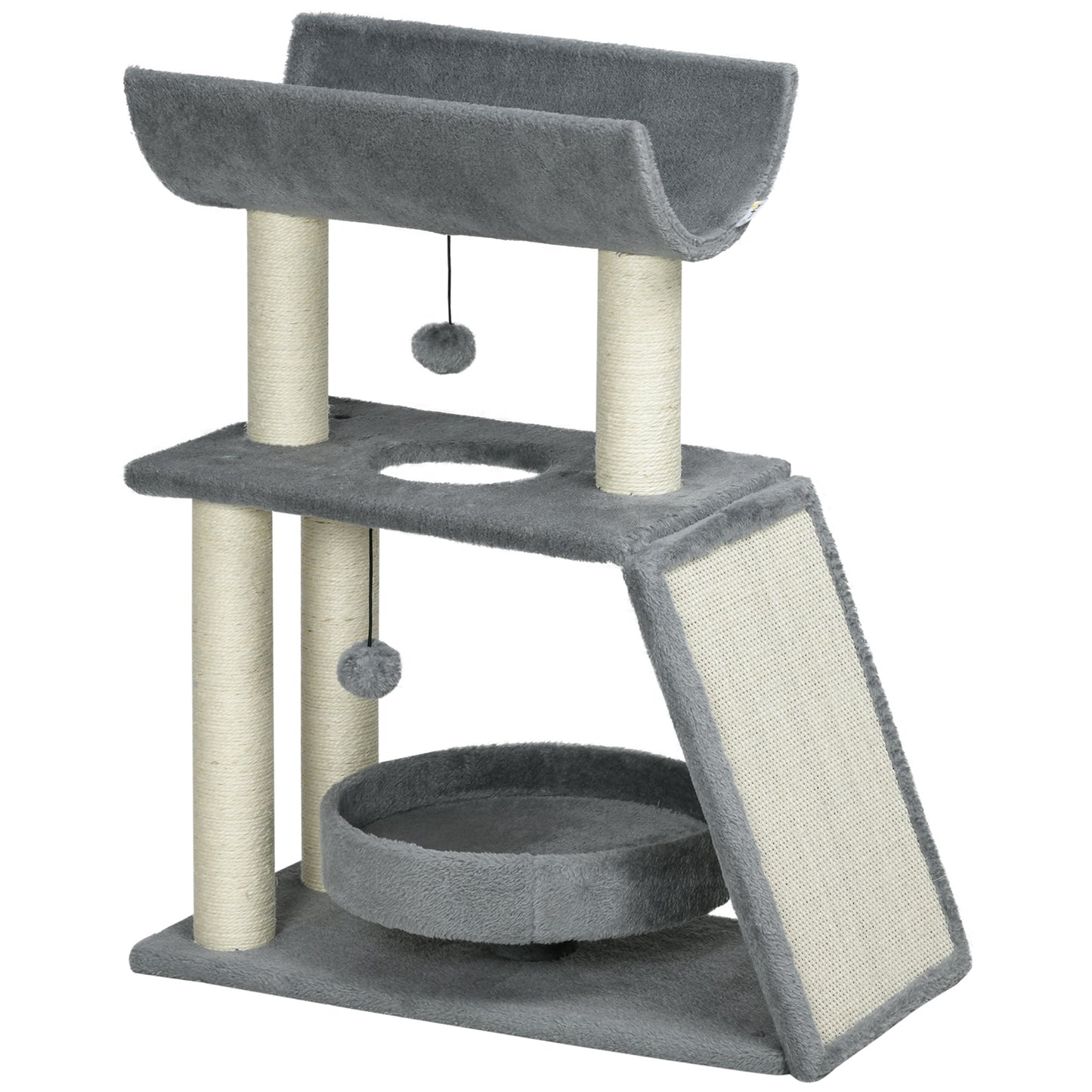 Pawhut Rascador Para Gatos Altura 76 Cm Con Plataforma En U Gris Claro_0