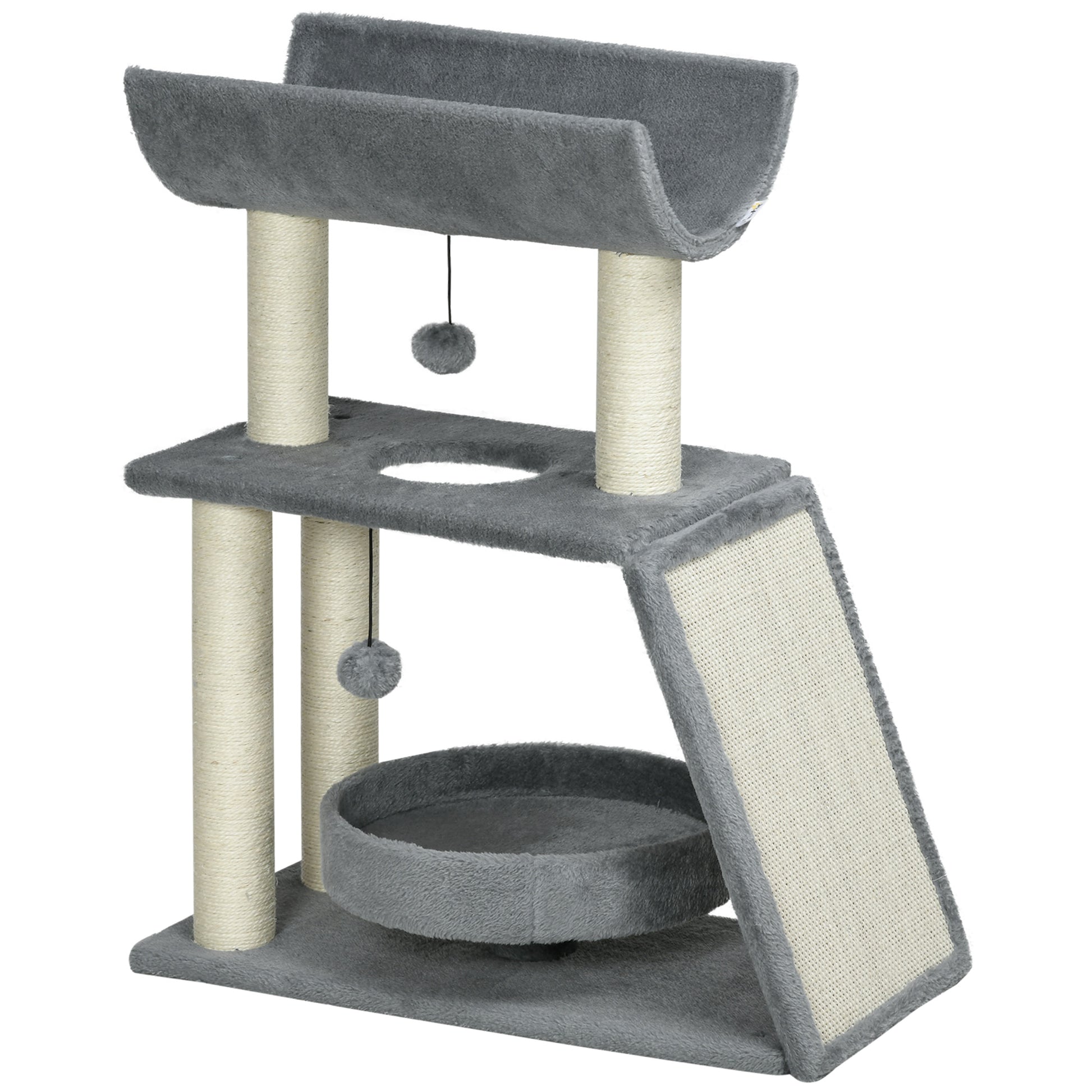 Pawhut Rascador Para Gatos Altura 76 Cm Con Plataforma En U Gris Claro_0