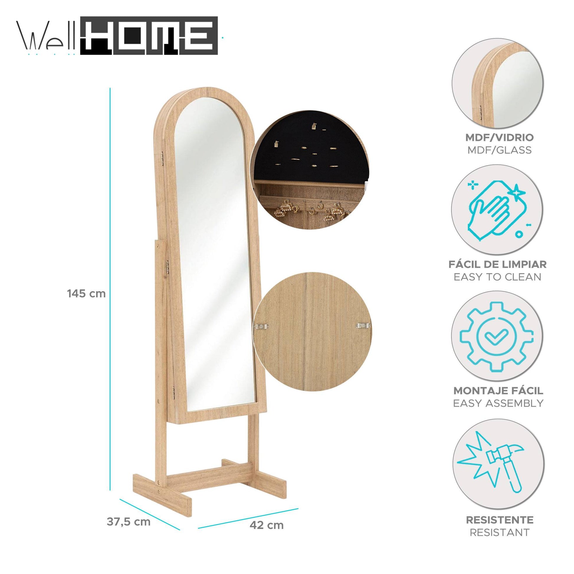 Well Home Armario Joyero Con Espejo 'soleya' En Madera Natural H.145cm_1