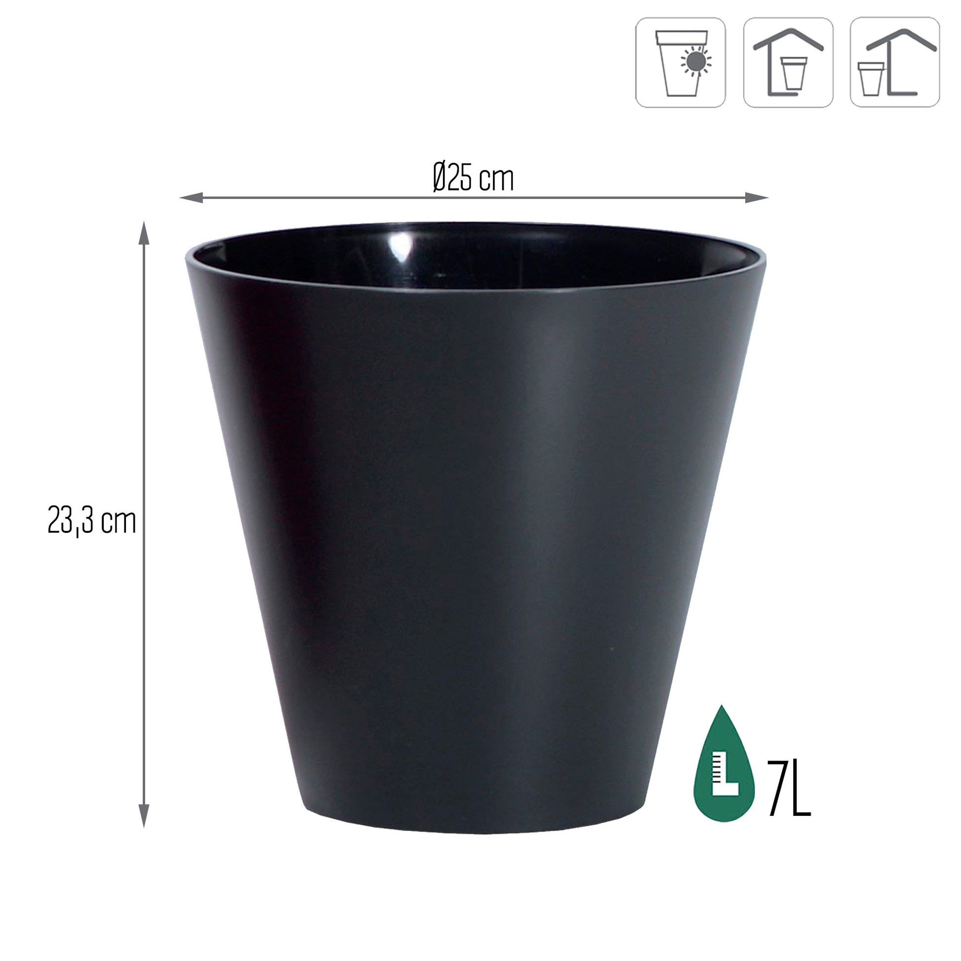 Maceta Tubus 7l., Dimensiones (mm) 250x250x233, Color Antracita