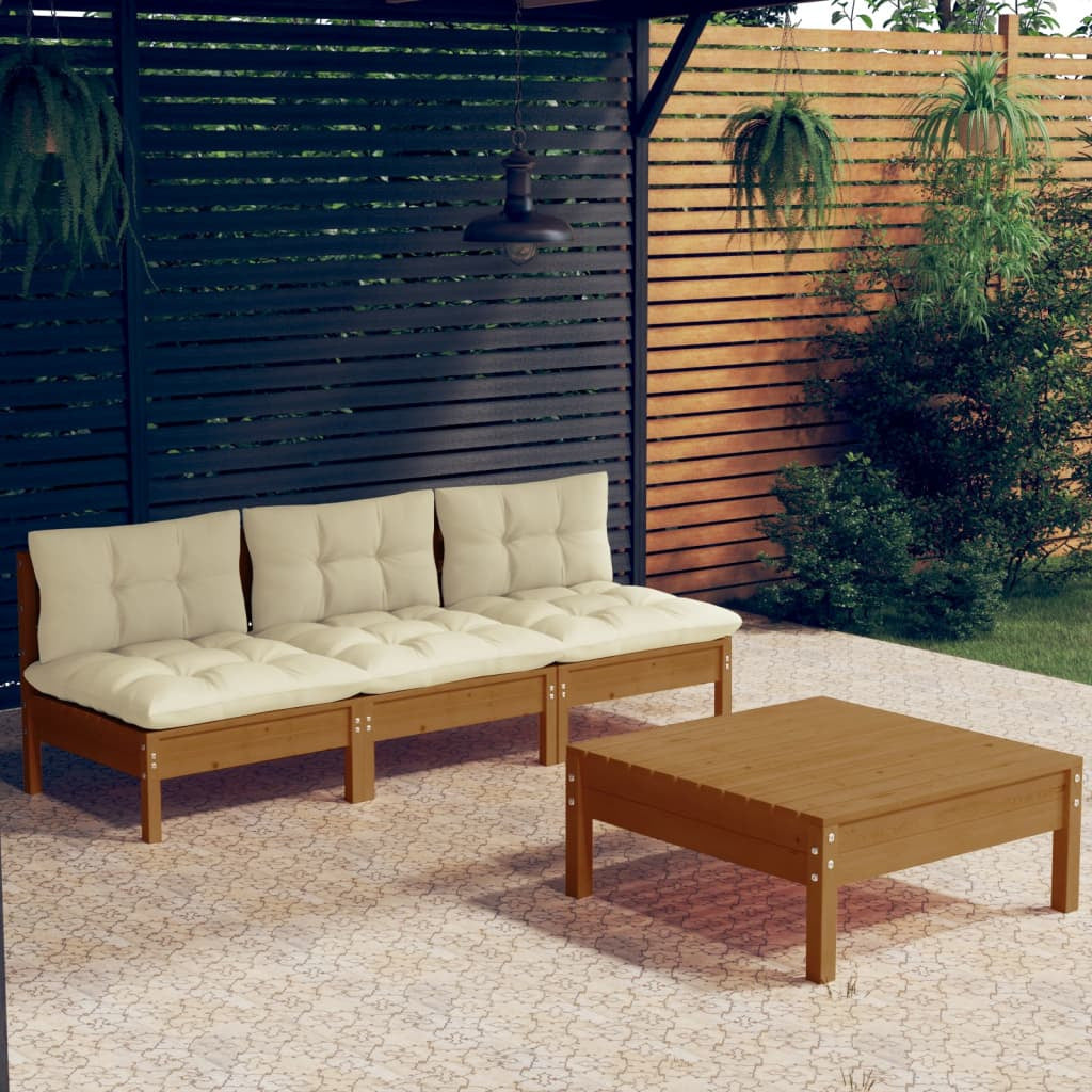 Vidaxl Muebles De Jardín 4 Piezas Cojines Madera De Pino Color Crema_1