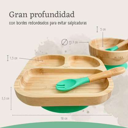 Vajilla De Bambú Natural - 4 Piezas - Verde Aguamarina._5