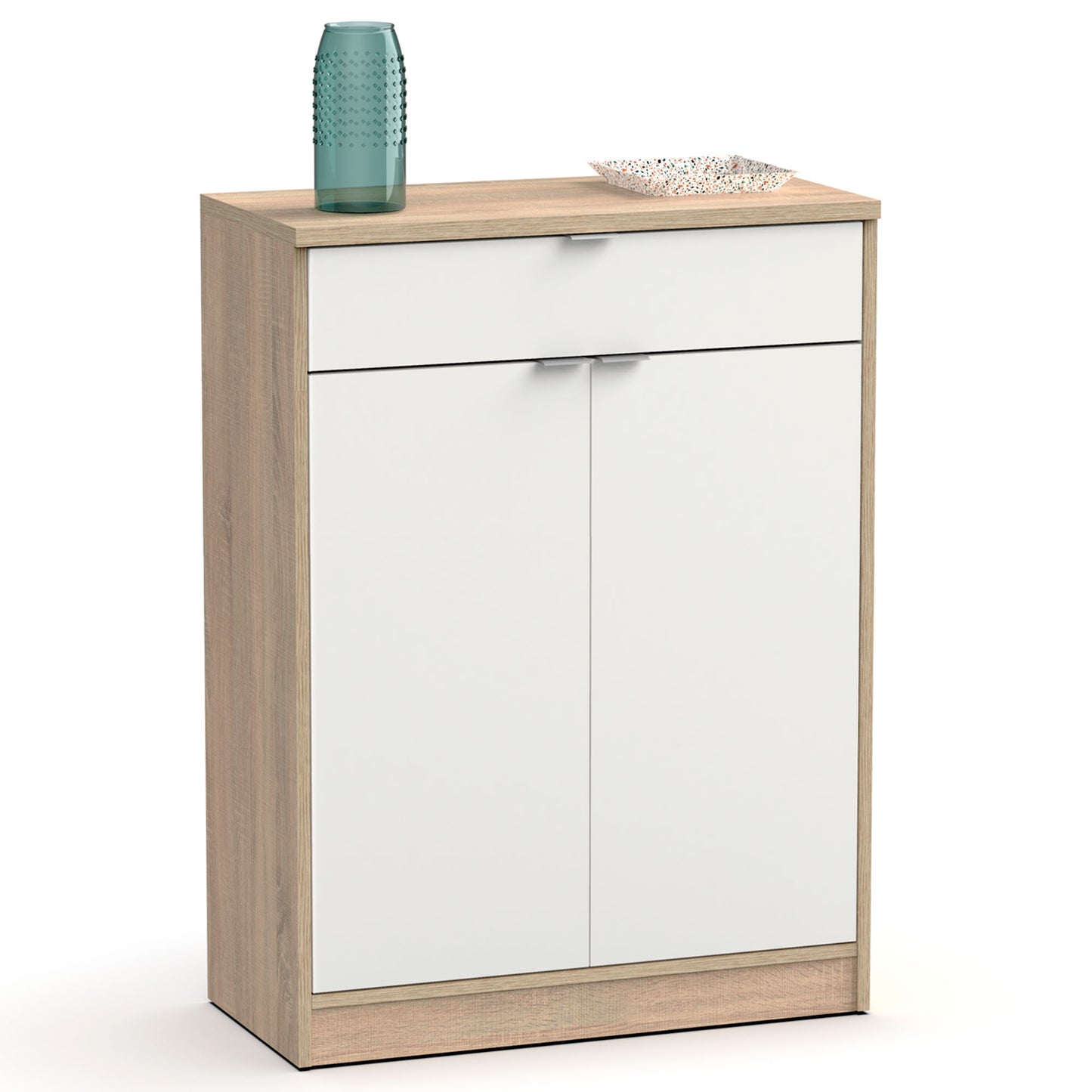 Zapatero Entrada Recibidor, Mueble Auxiliar Estrecho Zapatos, 2 Puertas, 1 Cajón 101x75x36 Cm, Briebe, Domus, Blanco_3