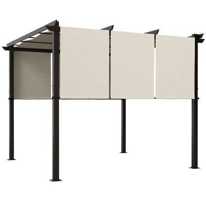 Outsunny Pérgola De Jardín 3x3 M Con Techo Retráctil Marco De Acero Beige_0