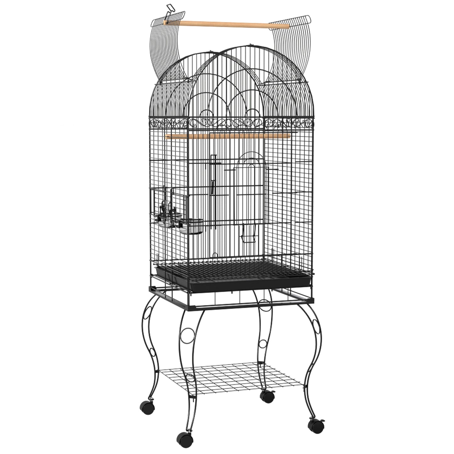 Pawhut Jaula De Pájaros Con Ruedas Bandeja Extraíble 51x51x153 Cm Negro_0
